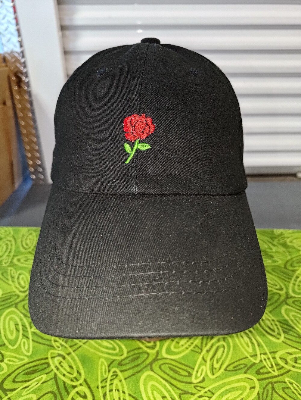 Embroidered Red Rose Strap-on Hat Cap OSFA